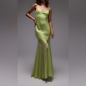 Topshop Green Satin gown / maxi dress